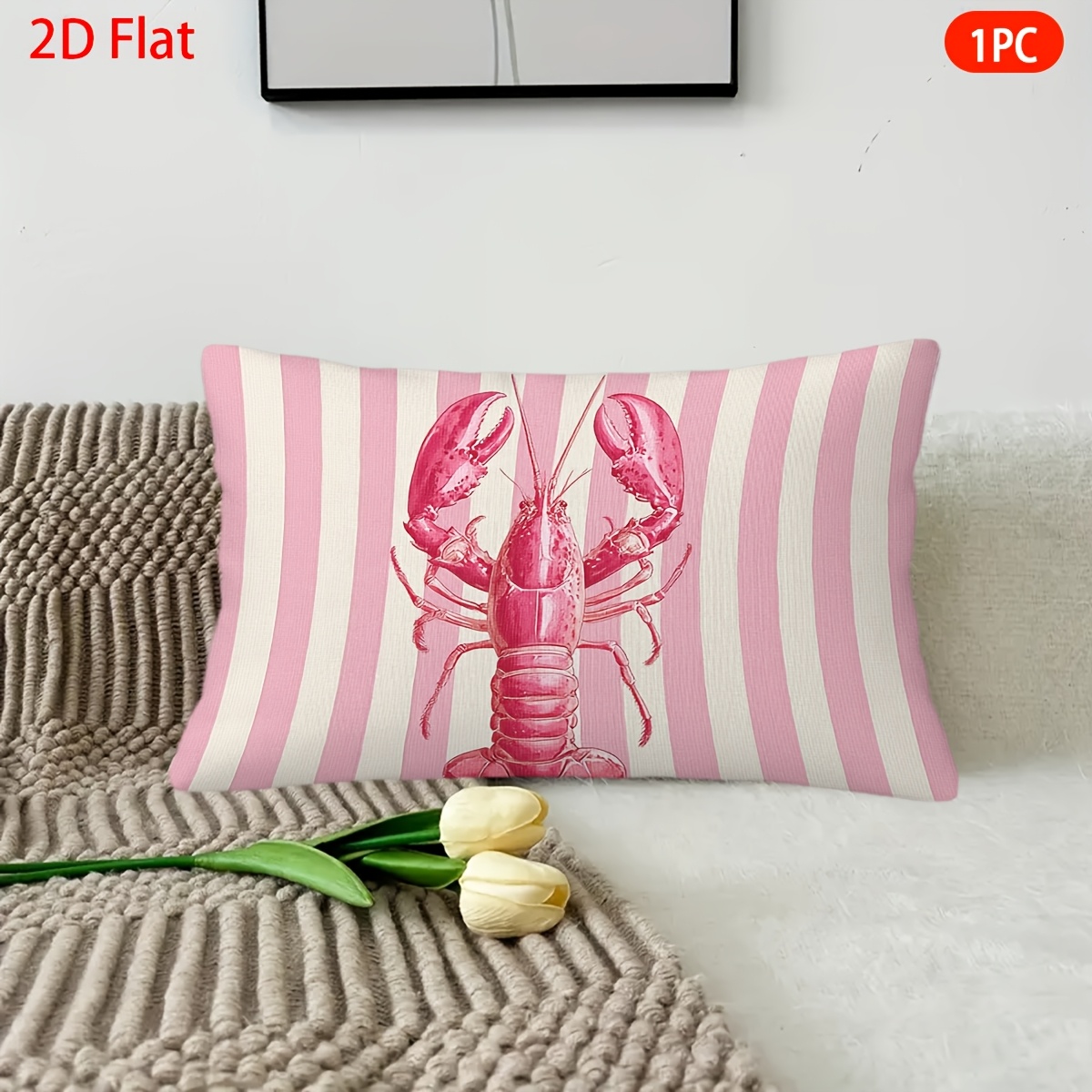 E-shop 1 Stück Rosa Hummerstreifen Kissenbezug - Doppelseitiger Plüsch-Kissenbezug geeignet für Sofa, Bett, Deko, Reißverschluss, Maschinenwaschbarer