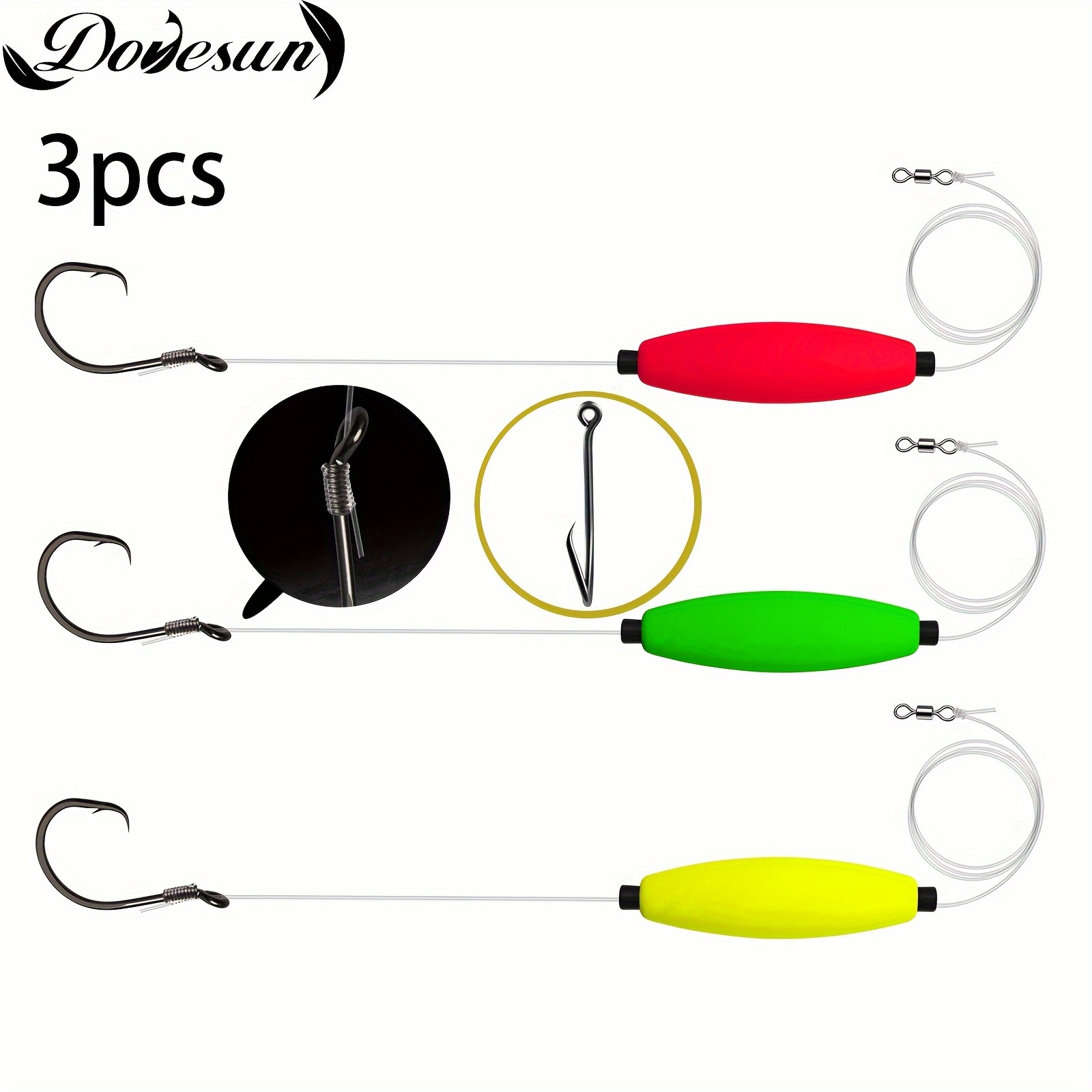 

Dovesun 3pcs Catfish Float Rigs, Catfishing Tackle, Santee Rig, 5/0 8/0 Circle Hooks For Peg Floats