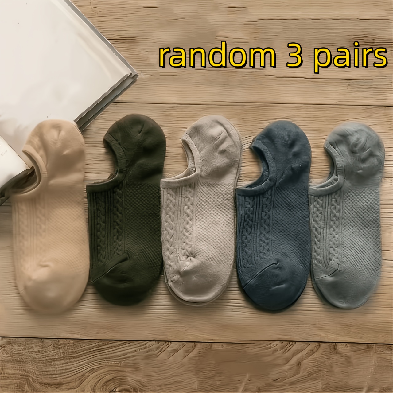 TEMU Random 3 Pairs Invisible Socks | Breathable Fabric, Solid Color, Comfortable For , Machine Washable | Minimalist Style With Texture