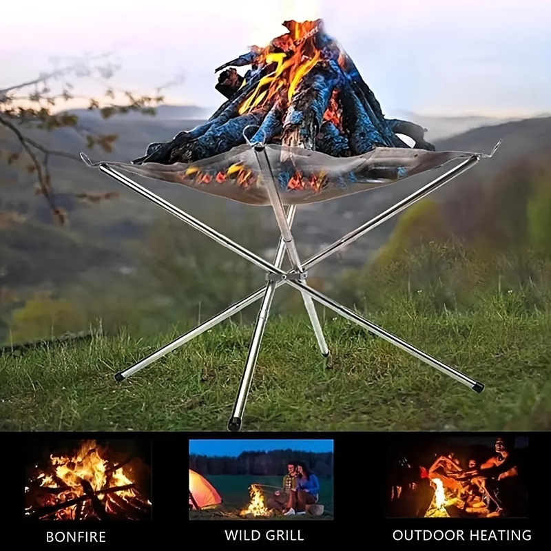 

Stainless Steel Outdoor Fire Rack Foldable Mesh Fire Pit Wood Stove Rack Garden