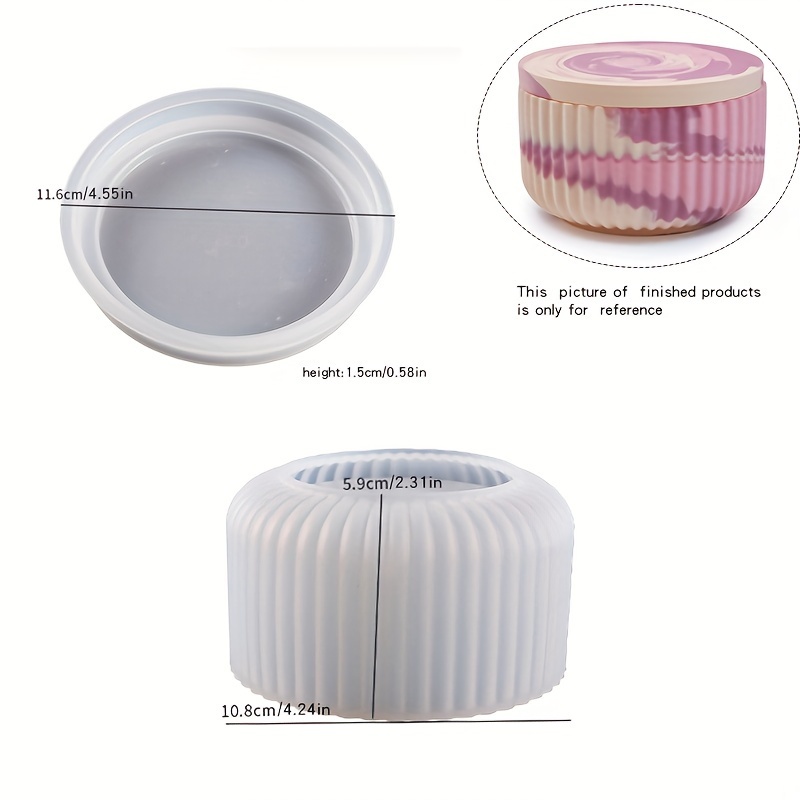 Set Of Storage Containers With Lids Designed For Candle Making, Featuring Creative Silicone Molds For , And Round Striped Concrete Molds With Covers For Crafting Candle Holders