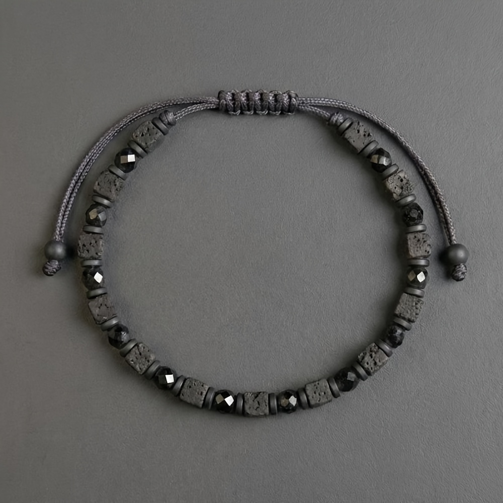 TEMU Bracelet 1 pièce en d'onyx noir naturel - , réglable, style bohème, cadeau avec , pour un port , anniversaire, Noël, Saint-Valentin, d'onyx