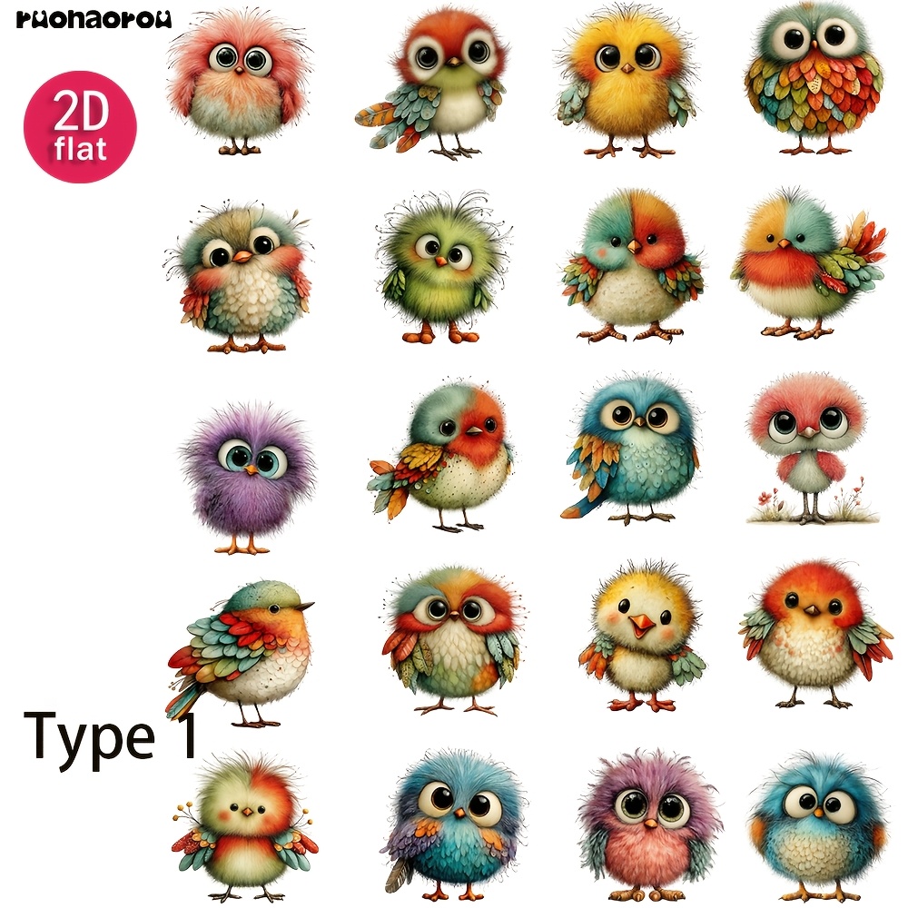 TEMU Brand Ruonaorou 2d Flat 1 Pack Vintage Birds Journal Stickers Decoration 2d Flat Diy Diary Photo Album Stationery Stickers 2d Flat
