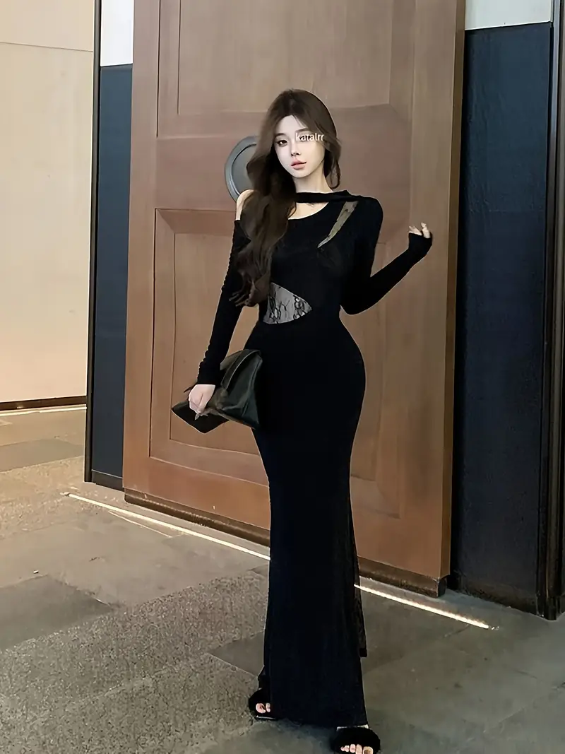 stunning black high neck lace dress women new - Temu Oman stunning black high neck lace dress women new - Temu Oman