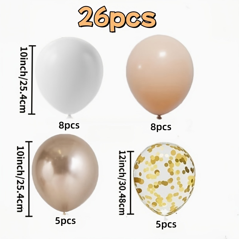 TEMU 26pcs Light Beige And Set, 10/12 Inch Vintage Balloons With Metallic Golden, Sweet And Color Scheme, Easily An Exquisite Birthday Party Scene;