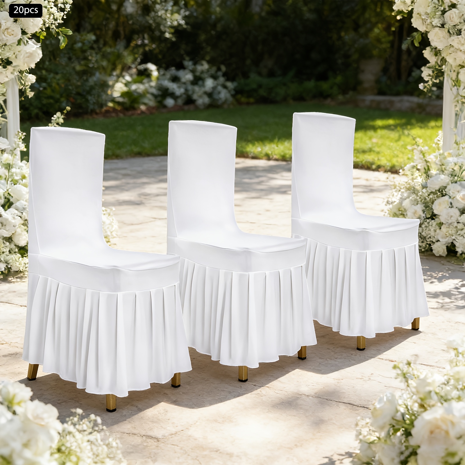 Image of 20/30pcs Thick Stretch Dining Chair Slipcovers With Pleated Skirt, Washable Removable Seat Protector Covers, For Wedding, Banquet, Restaurant, Home, Dining Room, Furniture Decoration