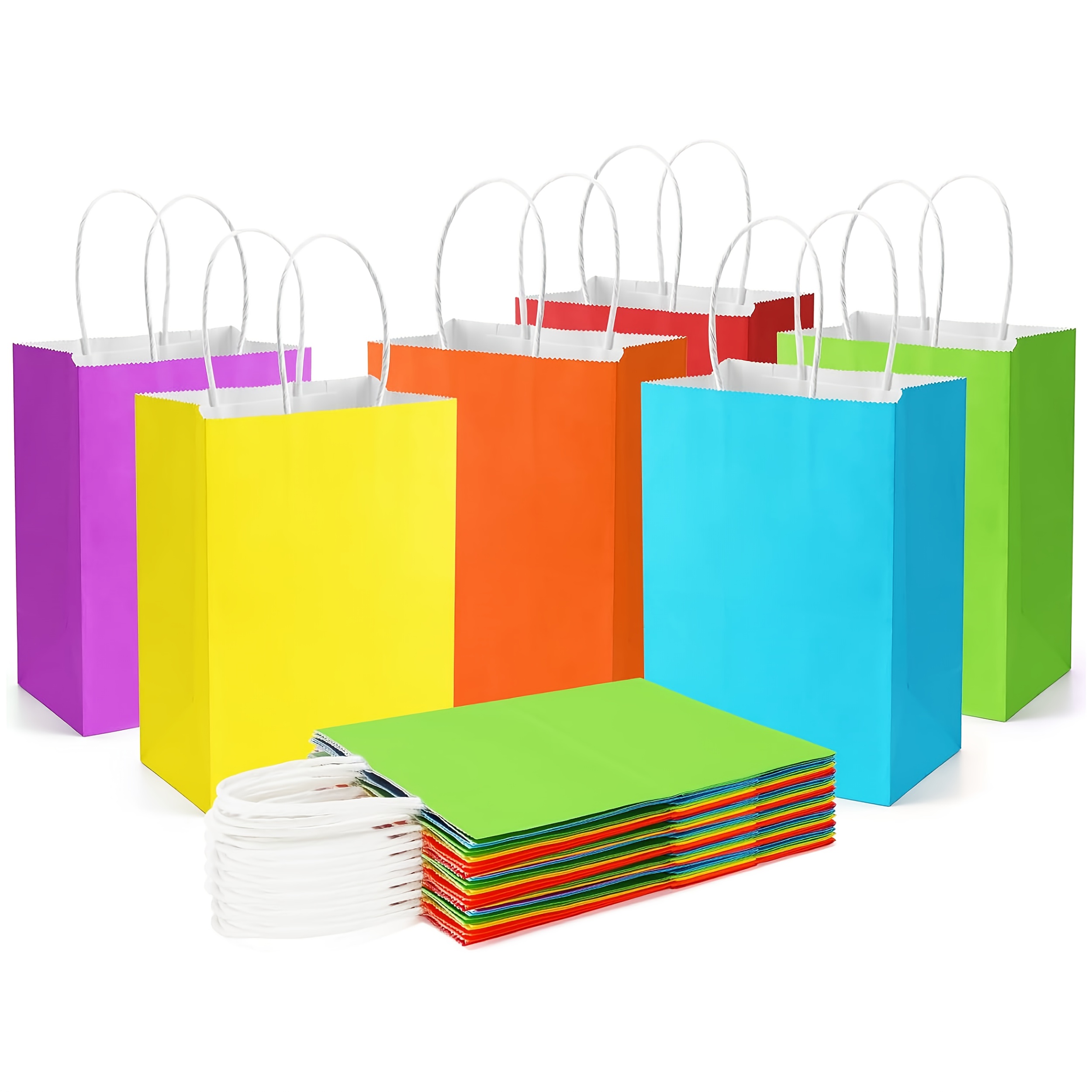 

48pcs Rainbow Paper Gift Bags With Handles, Square Bottom, Party Favor Tote Bags For Shopping, Weddings, Birthdays, Crafts & Decorations, Eupako