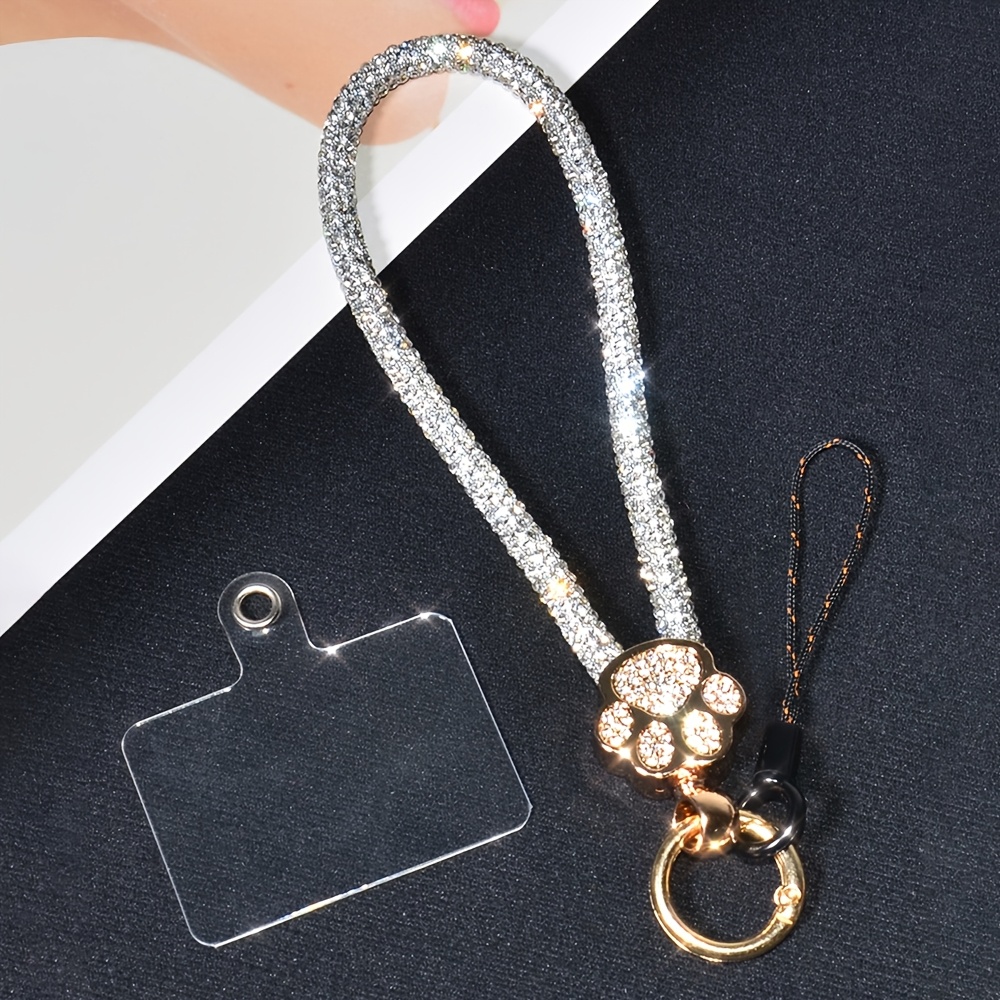 TEMU A Luxurious And Exquisite Phone Strap For Women, Featuring A Crystal-encrusted Design With A Cat Paw Print Round , Perfect For Decorating Your