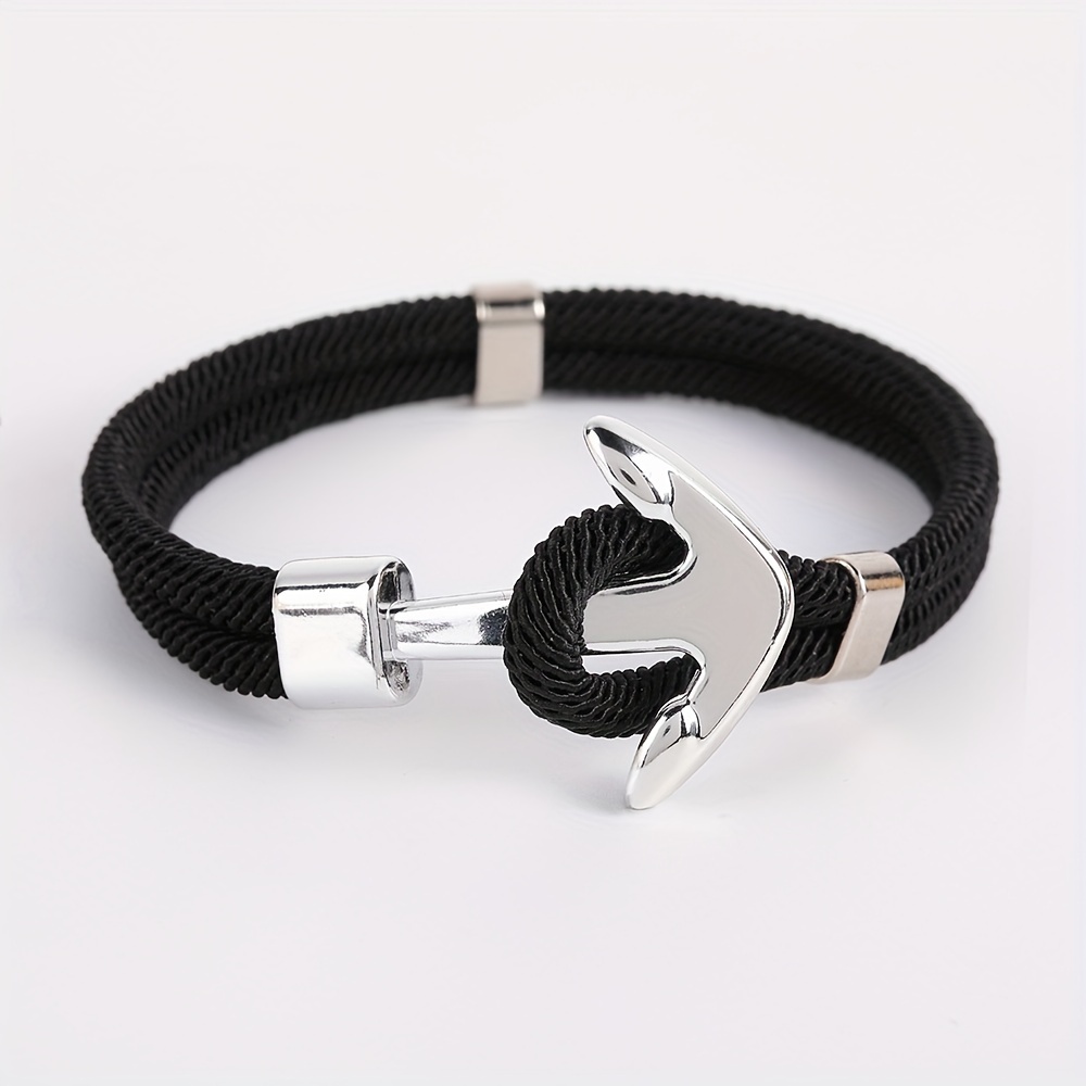 1pc Men's Milanese Metal Anchor Cord Bracelet - A Easy Yet Elegant For Outdoor Survival