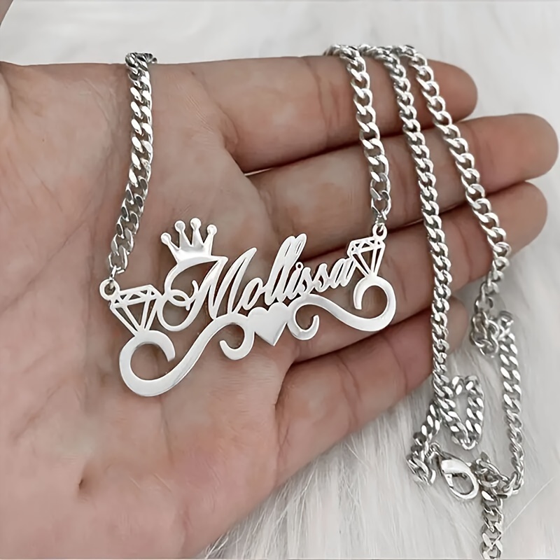TEMU Custom Engraved Stainless Pendant Necklace, Customizable Name Necklace, Personalized Cuban Chain, Hypoallergenic And Waterproof, Perfect Fashion