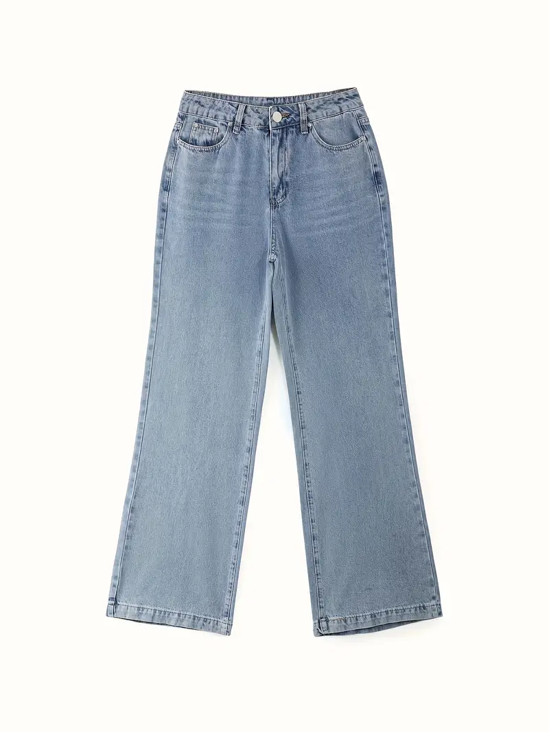 Plain Jeans Loose Fit Zipper Button Closure - Temu