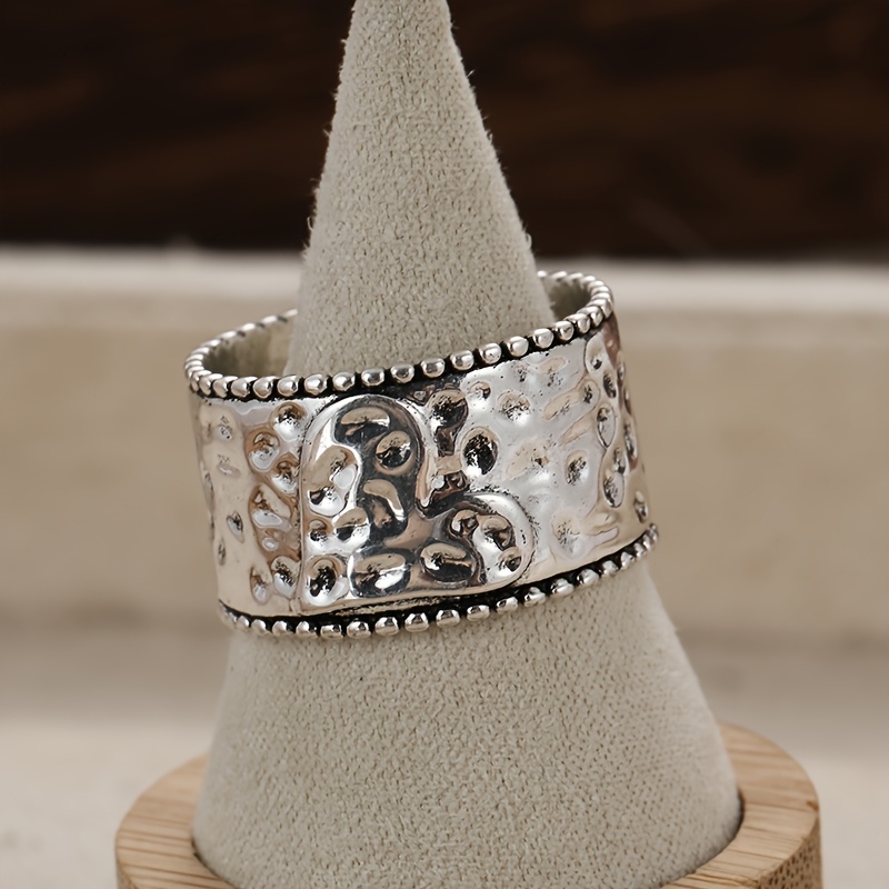 1pc vintage boho style handcrafted 925 silver plated copper wide band heart spinner ring for women   ideal for daily wear christmas gift Product details 0