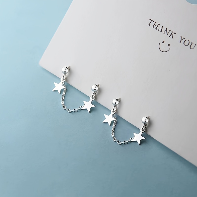 2pcs Starry Double Ear Hole Earrings Women 2024 New Style Niche Unique Cold Wind Integrated Ear Chain