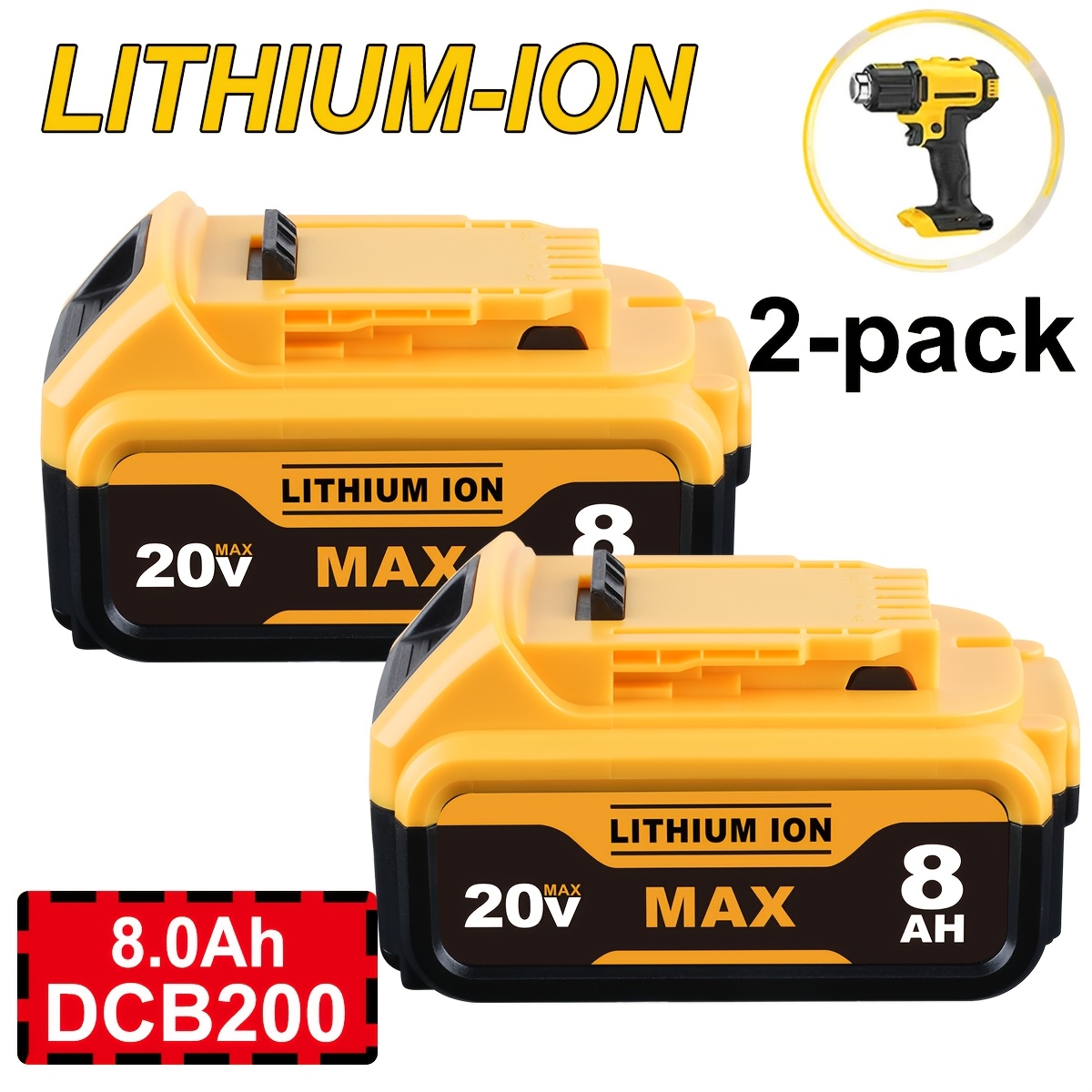 TEMU Replacement For 20v : 8.0ah Lithium Batteries For Battery Dcb208 Dcb200 Dcb206 Dcb204 Dcb203 Dcb180 Cordless Power Tools, 2 Pack