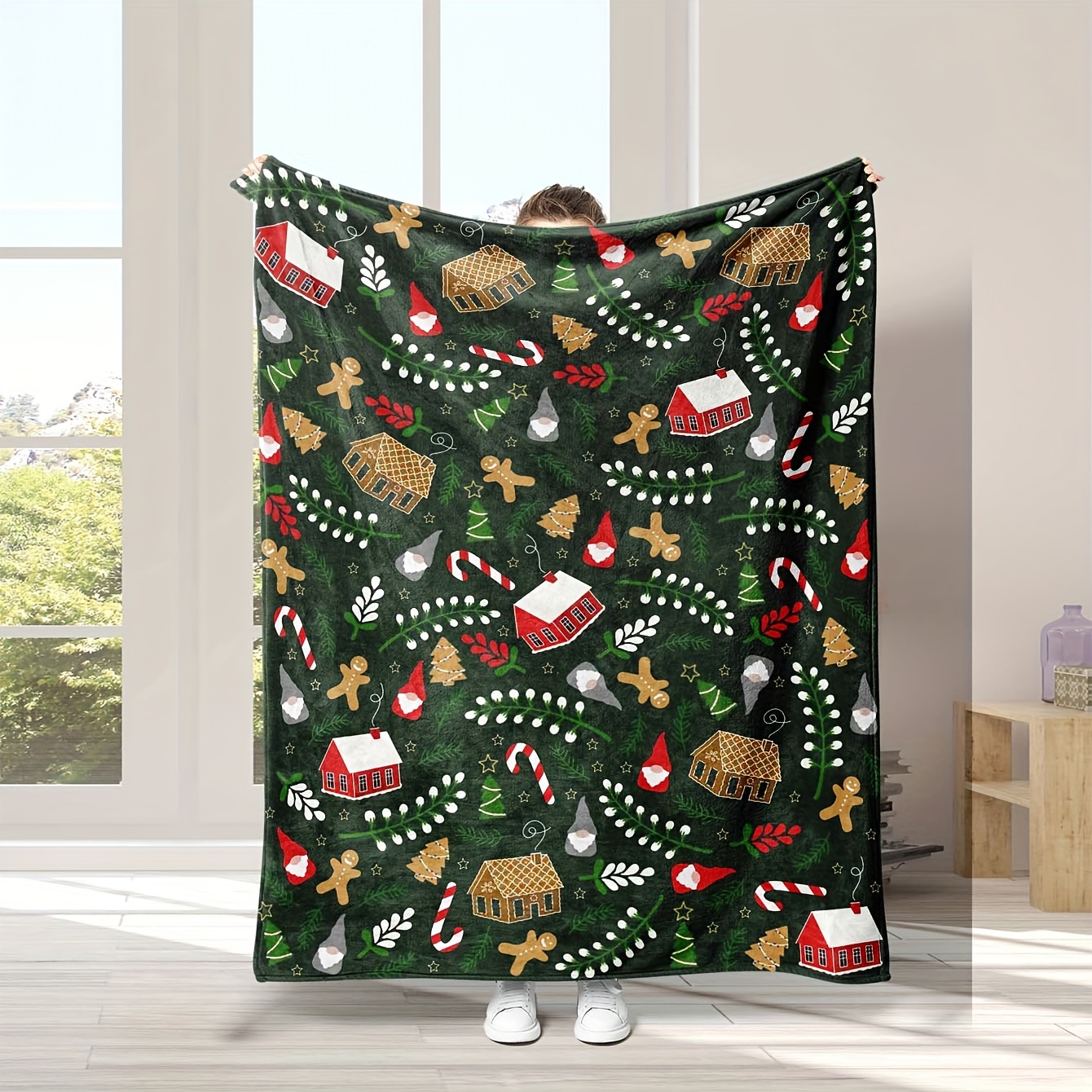 

1pc Christmas Flannel Blanket, - Comfortable -pilling, , All-, - For Sofa, Bed, Nap, & Use, , , , Knitted , 250-300g