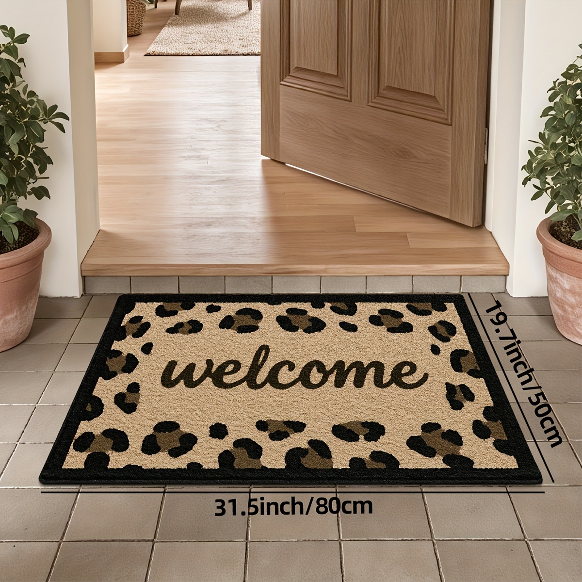 Image of 1pc Door Mat Door Rug, Printing Cowhide Door Rug Durable Indoor Doormat Front Door Rug, Non Slip Low Profile Door Rug For Entry, Patio, Home Decor Autumn Decor