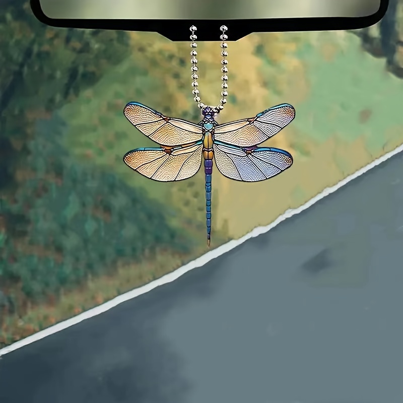 

Acrylic Dragonfly Car Mirror Hanging Ornament, Transparent Wing Design Pendant For Vehicle Rearview, Versatile Charm For Backpacks And Gifts