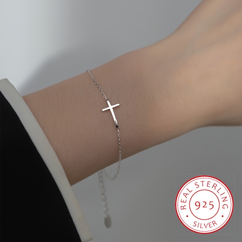 

Minimalist 925 Silver Cross Bracelet Simple Style Hand Chain Jewelry Versatile And Unique Accessory