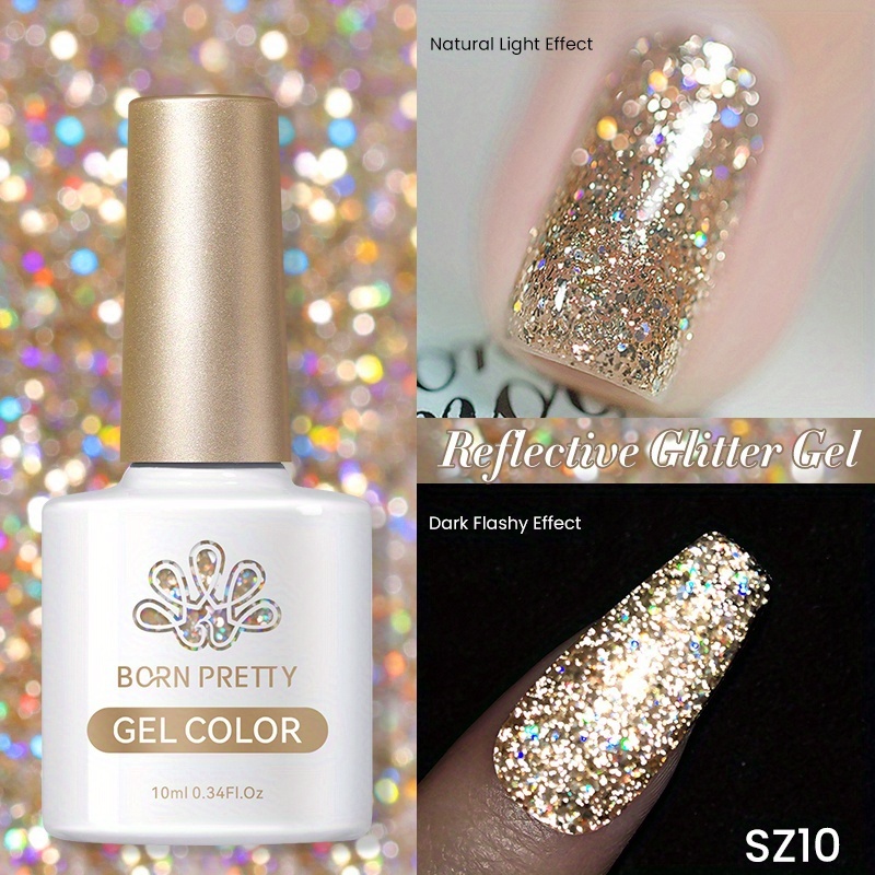 TEMU Born Pretty 10ml Sparkling Glitter Reflective Gel Nail Polish Sparkly Silvery Polish Semi Permanent Gel Nail Varnish Christmas Nails