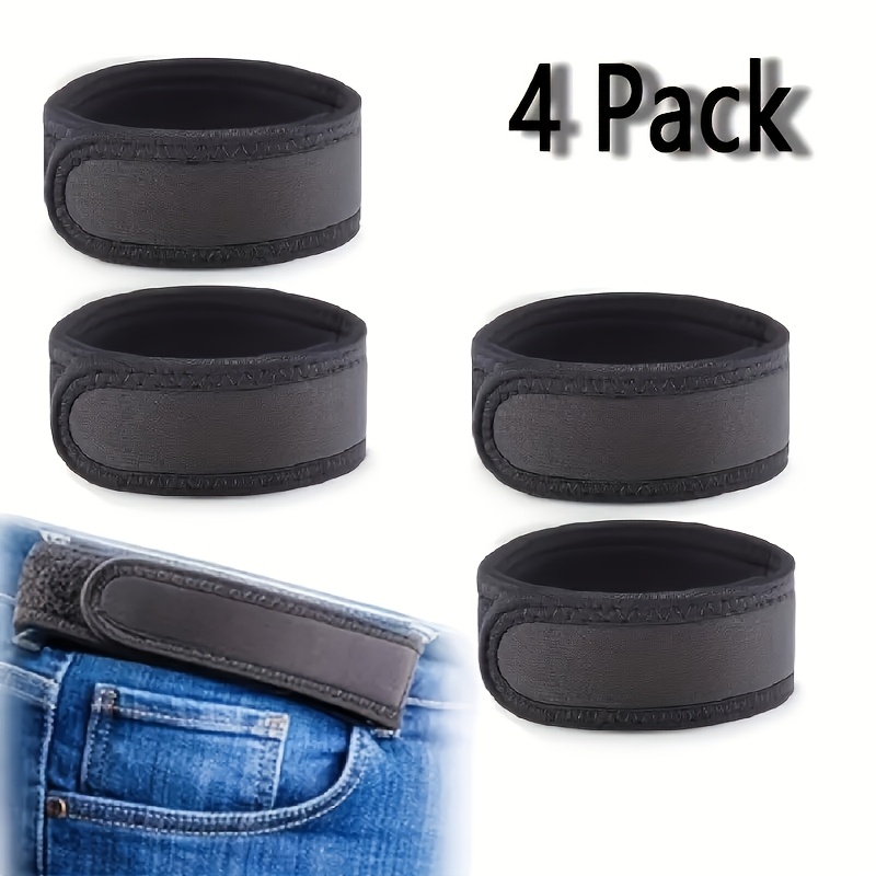 TEMU 4pcs Men' And Women's Elastic Waistbands - Adjustable Invisible Belt, Black Nylon No-buckle Continuous Loop, Machine Washable Fit For Jeans,
