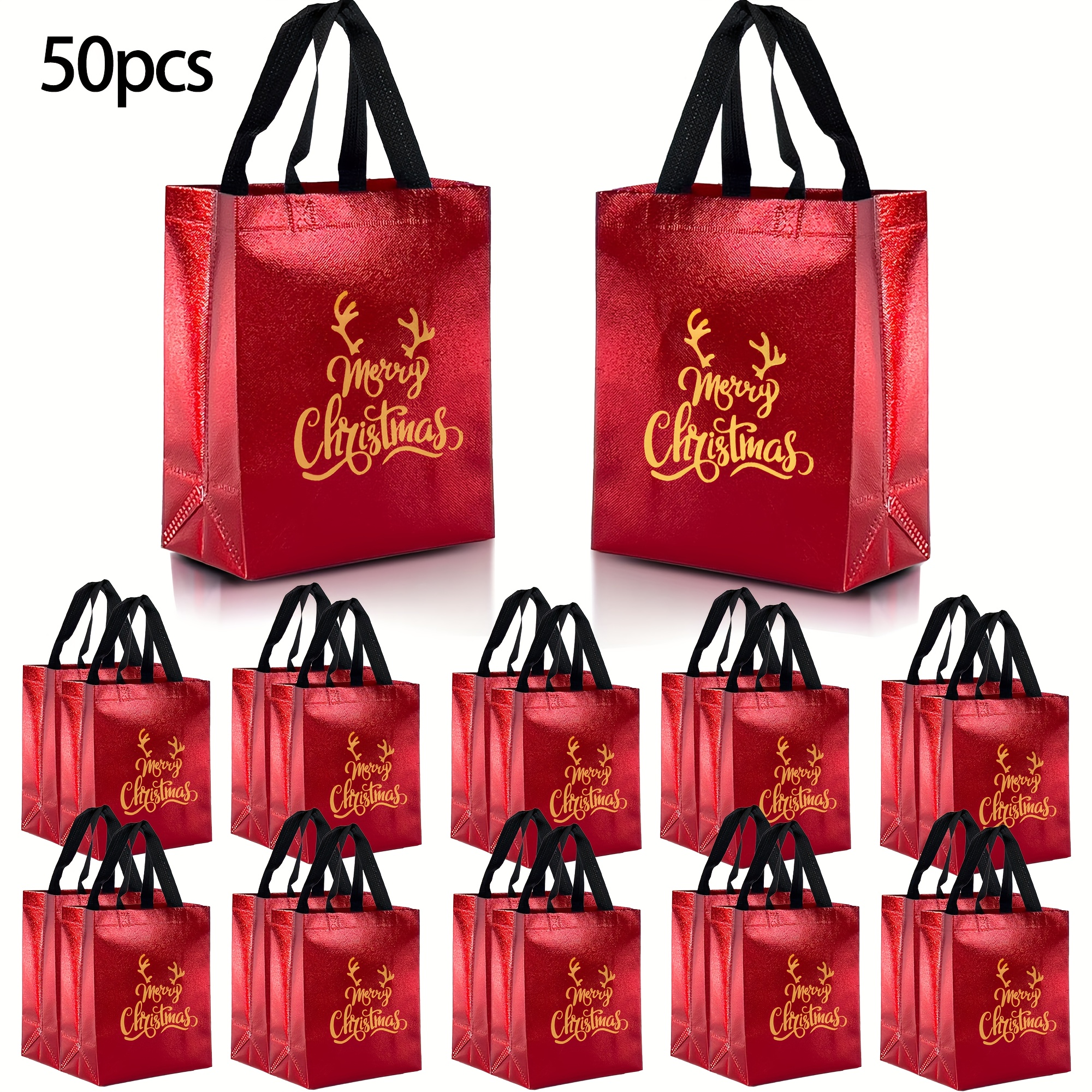 Image of Gift For Her/him 50pcs Gift Bags, Reusable Christmas Tote Bags, Metallic Gift Christmas Holiday Party Favors
