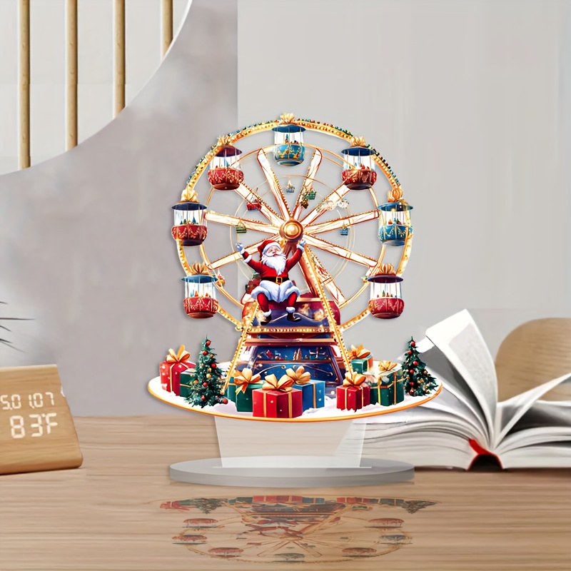 

Christmas Wheel Acrylic Ornament - 2d Festive Desk Decor, Perfect For Office & Home, Ideal Holiday Gift For Family And Friends, 7.9in/6.7in