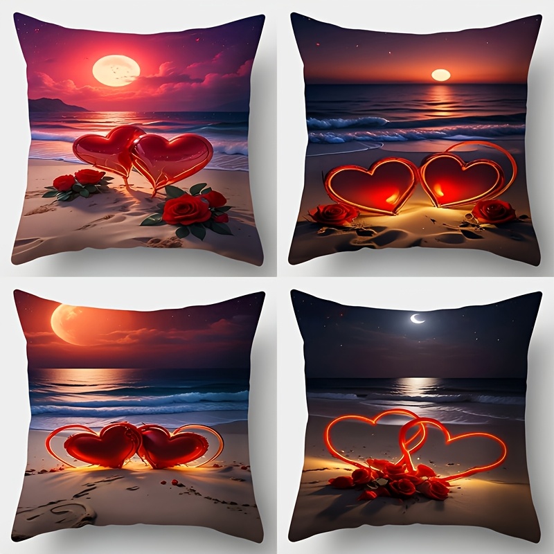 

4pcs Valentine's Day Pillowcase Set, , 17.7"x17.7" Single-sided Print, Contemporary Style, Hand Wash Only, Zipper Closure, Woven Polyester, Decorative Sofa Cushion Covers - Pillow Inserts Not Included