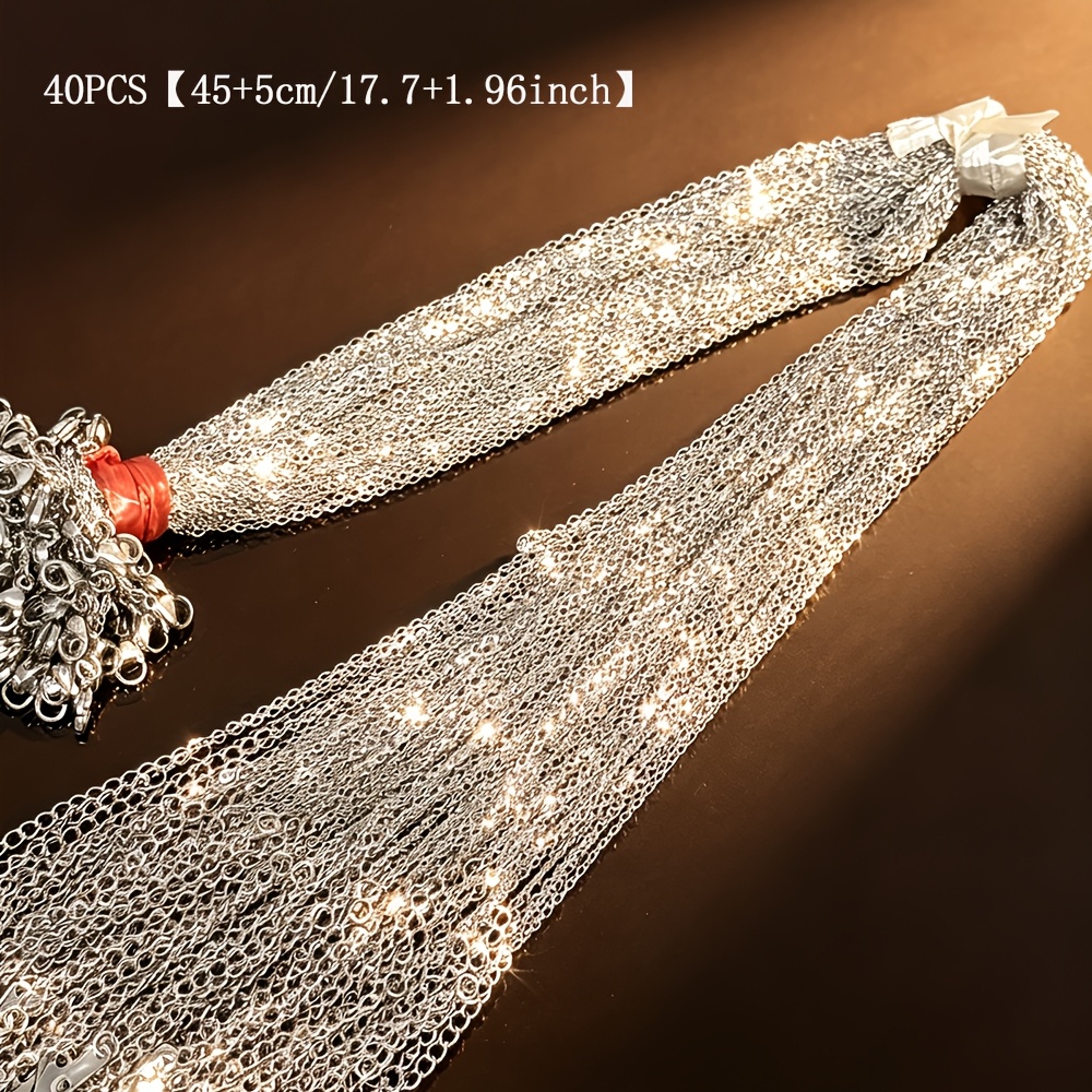 TEMU 40pcs/package Stainless Steel Classic O-chain Necklace, +5cm/1.96inch Extension Tail Chain, Waterproof Durable Hypoallergenic Material, Unisex,