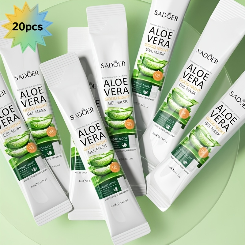SADOER 20pcs Aloe Goodnight Gel Mask, Sleep Mask, Containing Aloe Vera Extract, Designed for Facial Care, Hydration, Brighten, Moisturizing. No-rinse, Small Strip Packaging. Gentle and Non-irritating, It Serves as an Ideal Travel Companion, Skincare - Image 2