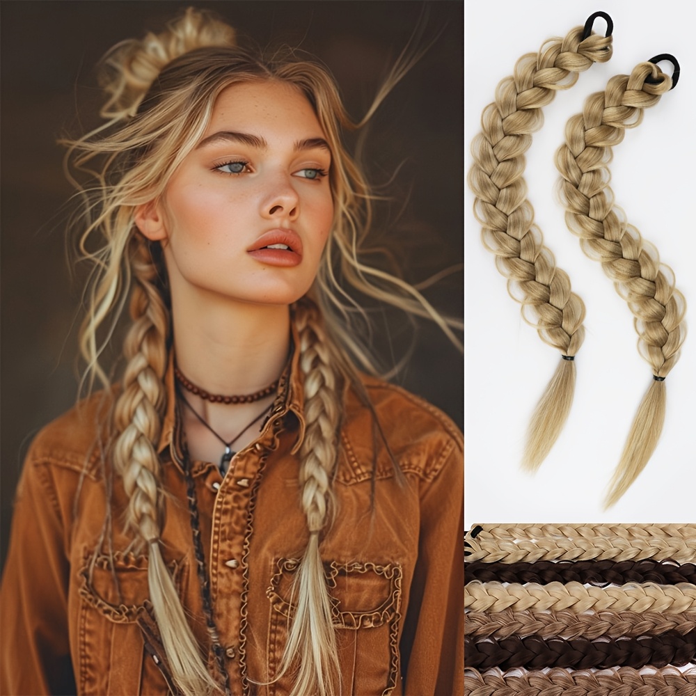 TEMU 2pcs Women's Ponytail Hair Extensions, Synthetic Clip-in Braids, Straight Hair , With Elastic Band, For , Hair Volume Enhancer