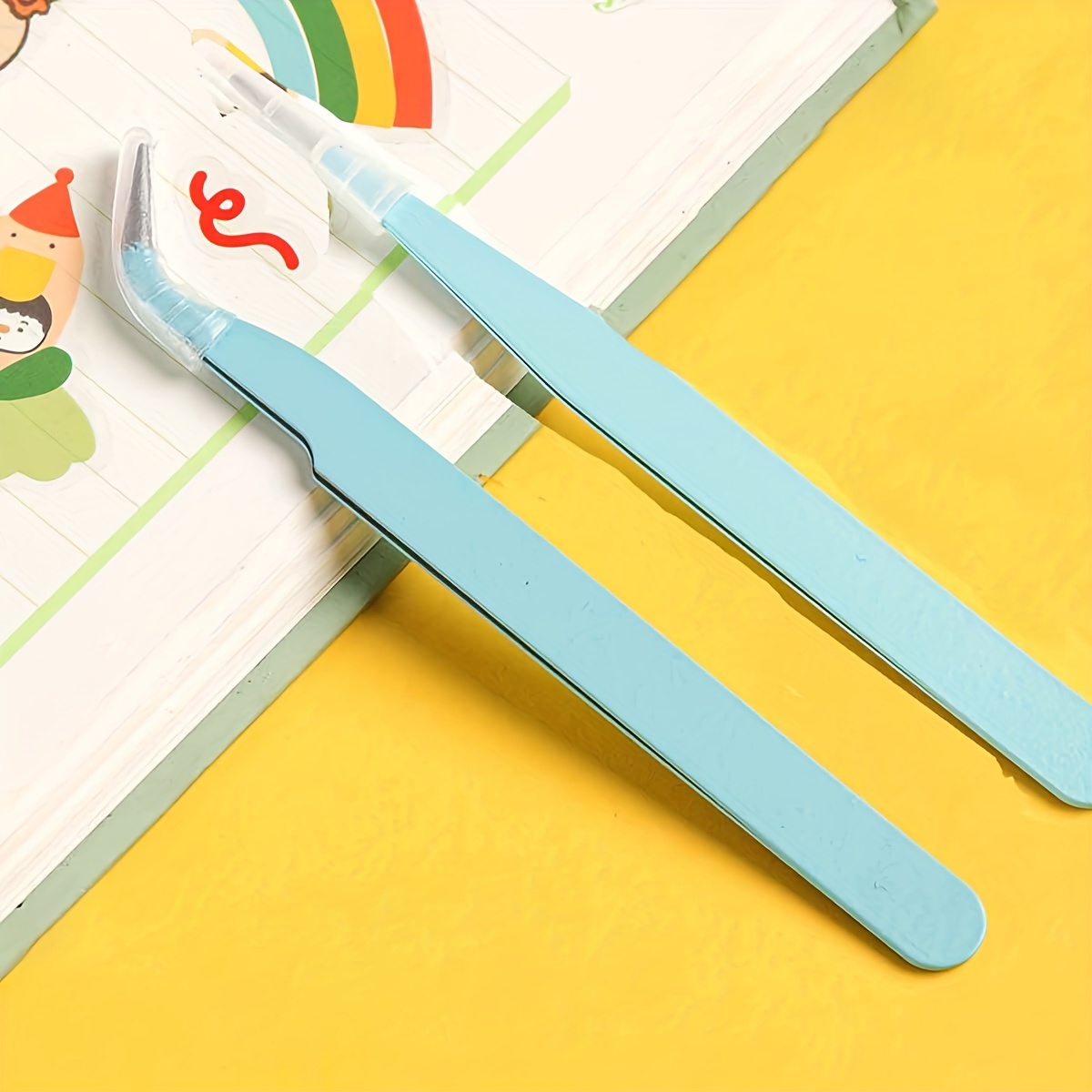 TEMU 2pcs Stainless Steel Precision Tweezers, Colorful Tweezers, Straight Head And Curved Head Tweezers, Pink/purple/green