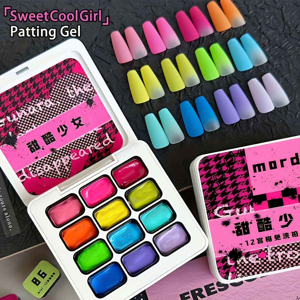 Image of Mordda12 Grid Sweet Cool Set - 2026 New Nail Sweet Cool 12-color Set, High Color Nail Polish Fashion Led Nail Art Long-lasting And Color-rendering