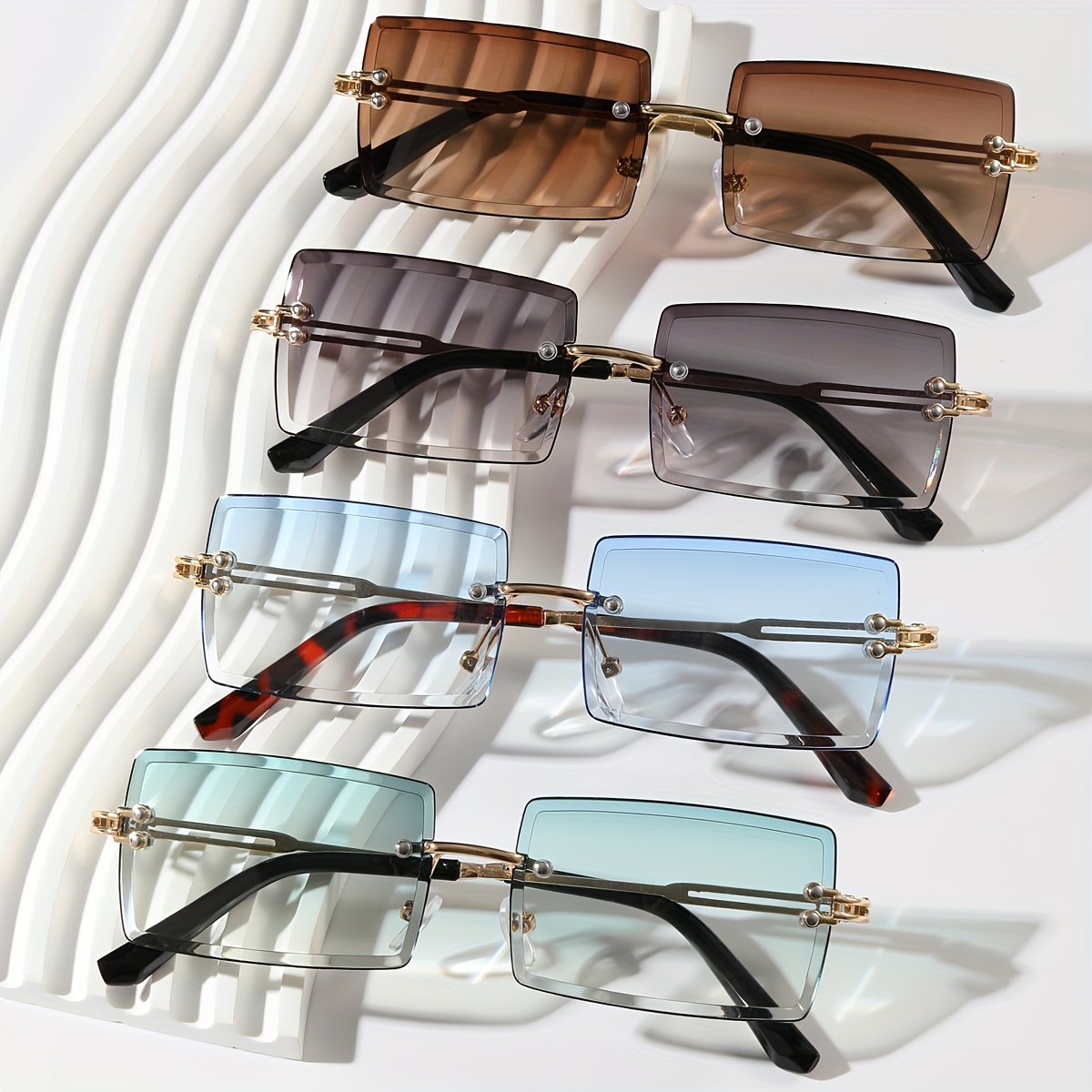 

2/4pcs Metal Frameless Cut Edge Rectangular Fashion Trendy Glasses, Suitable For Business, Street Dressing Decoration, Unisex Use