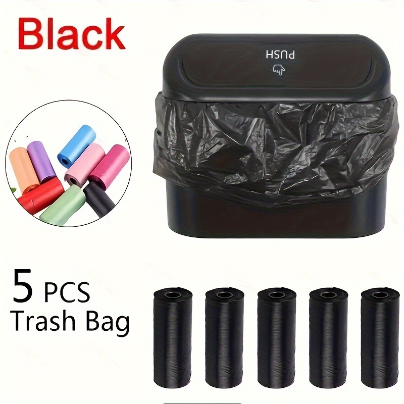 

Car Trash Can With 5 Rolls Of Garbage Bags Car Door Side Hanging Bucket With Lid Mini Storage Bag Car Multifunctional Chair Back Organizer