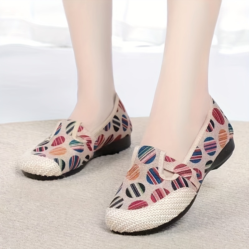 Women s Retro Flat Shoes, Casual Round Toe Slip On Shoes, Middle-aged And Elderly Mom Shoes details 1