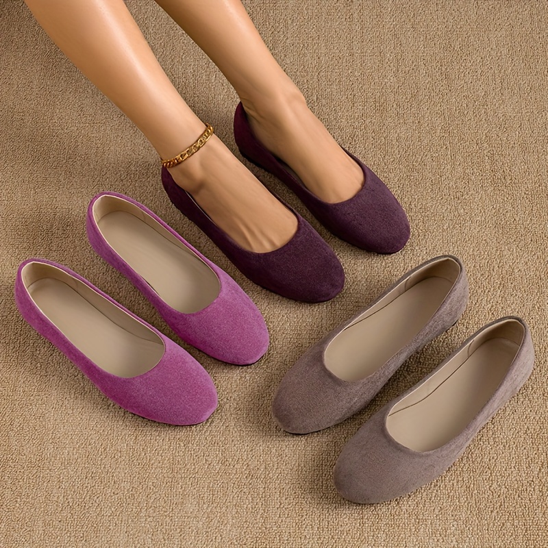 

Women's Solid Color Flat Shoes, All-match Round Toe Soft Sole Shoes, Comfy Slip On Flats