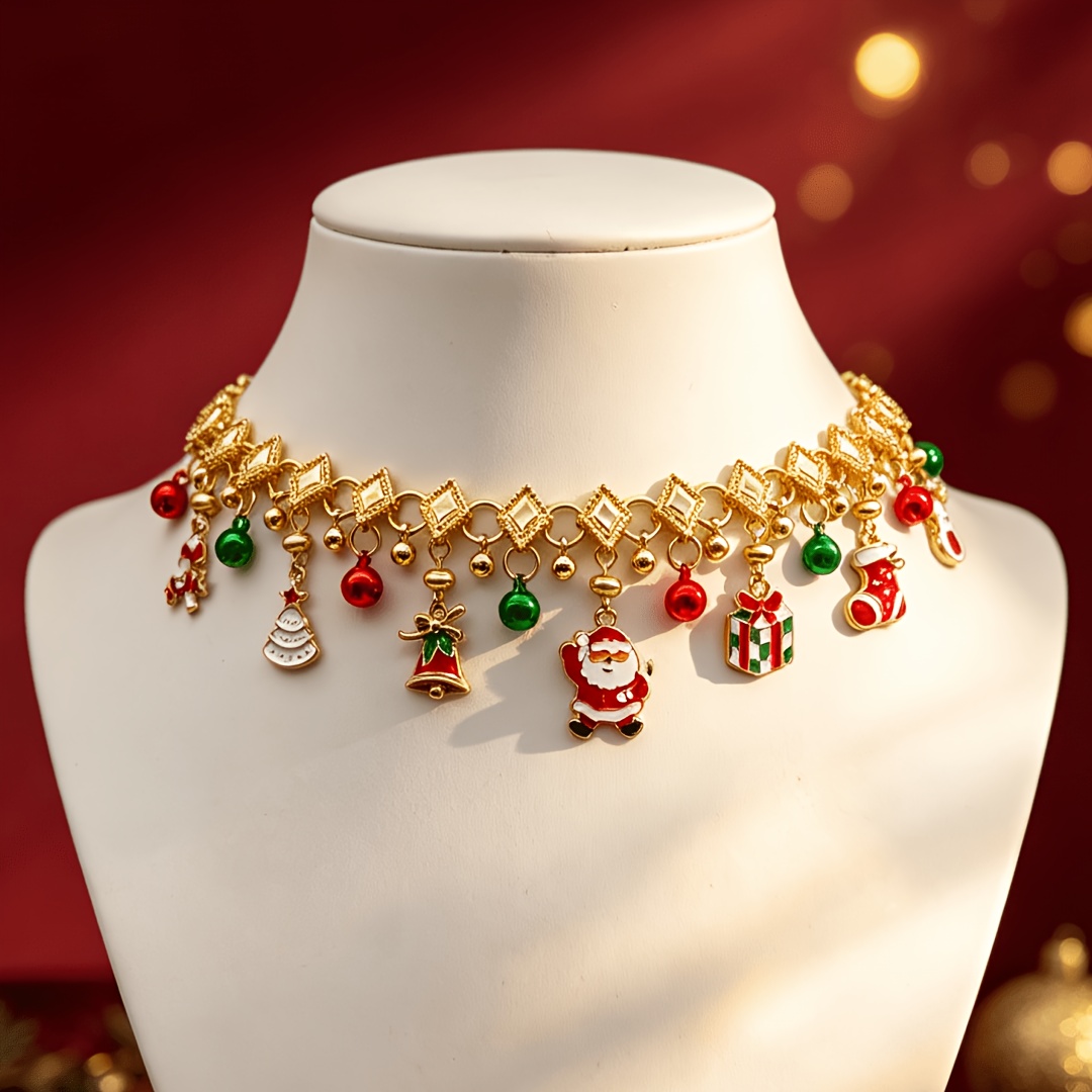 TEMU 1 Stylish Christmas-themed Enamel Pendant Necklace Featuring Vintage Geometric Three-. This Elegant And Necklace Features Lovely And Adorable