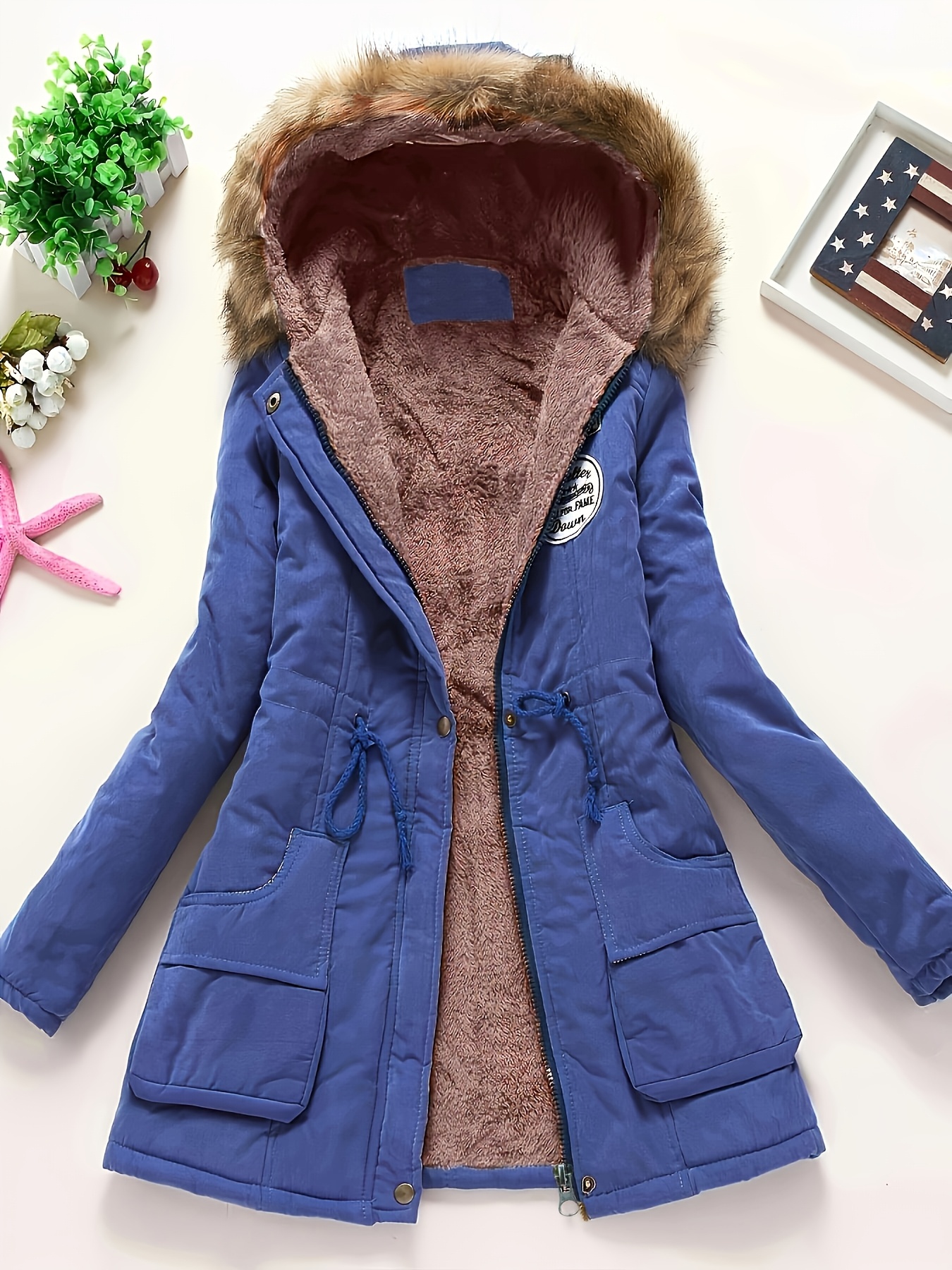 Chaqueta con capucha y cierre de cremallera para mujer, forrada en polar y peluche, manga larga, con bolsillos con cierre, cintura ajustable con cordón, color sólido, ideal para primavera/otoño, cómoda para usar en casa, estilo casual