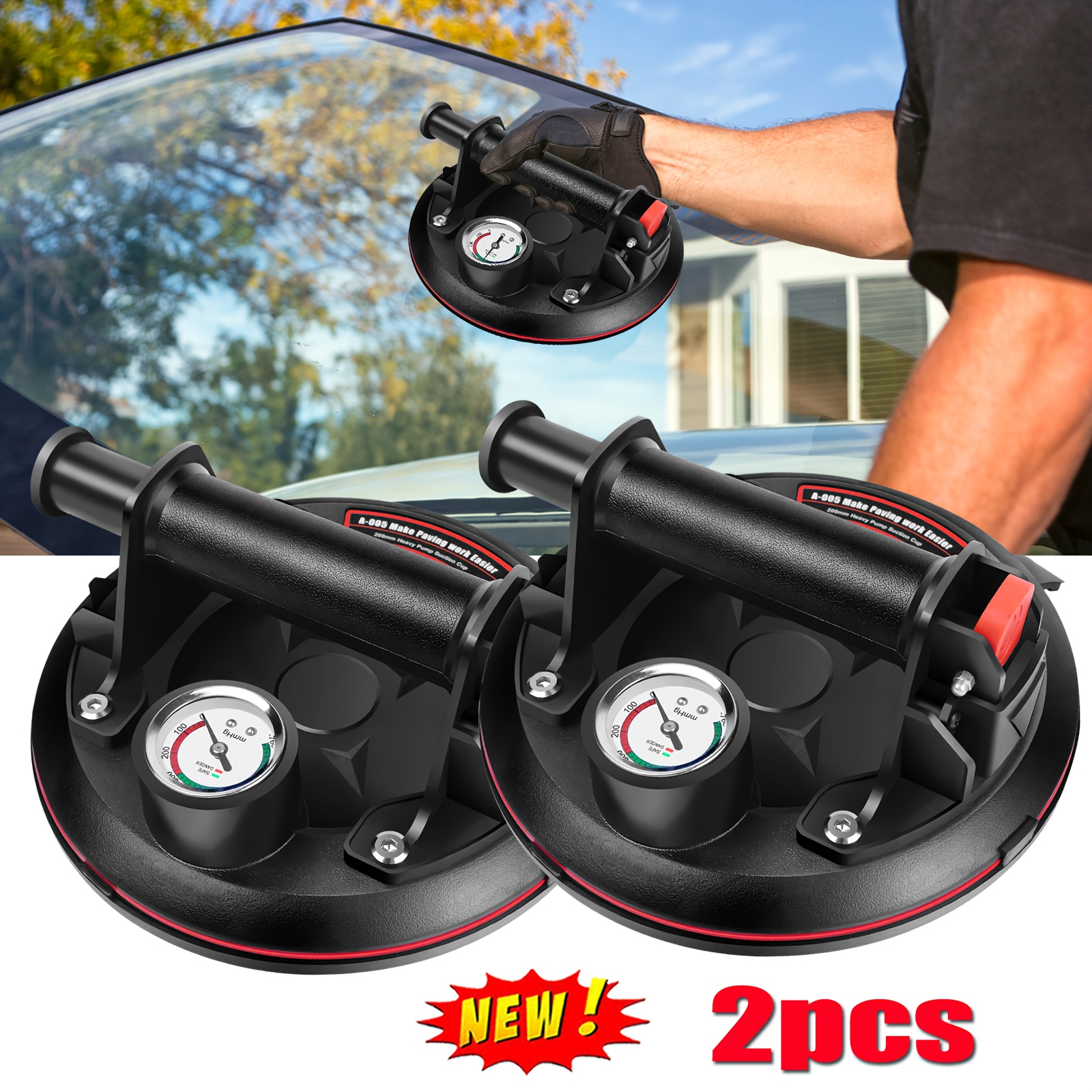 2 X Heavy-duty Suction Cup Type With 8-inch And 400 Kg Capacity, Suitable For Granite, Glass, Plasterboard, And Tiles