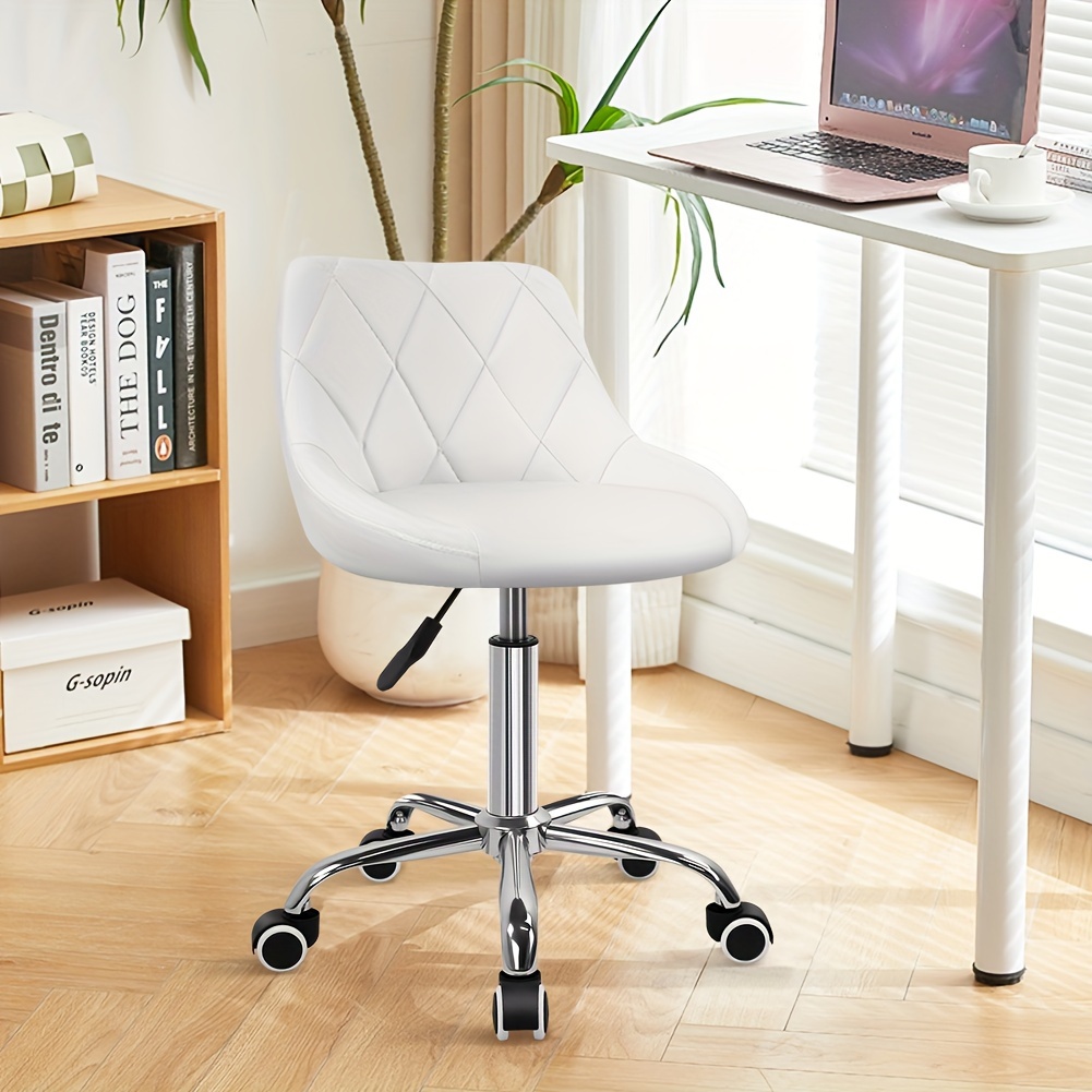 

Kktoner Mid Back Pu Leather Height Adjustable Swivel Modern Task Chair Computer Office Home Vanity Chair With Wheels (white)