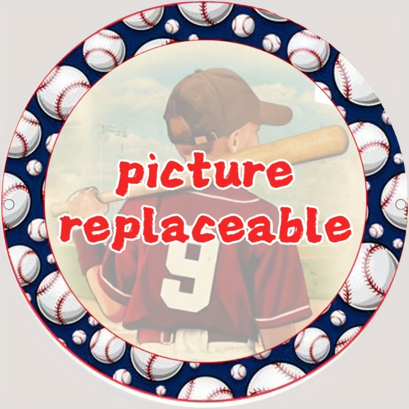 

Personalized Baseball Player Tin Sign: Customizable 7.8x7.8 Inch Round Sign For Office, School, Or Home Decor
