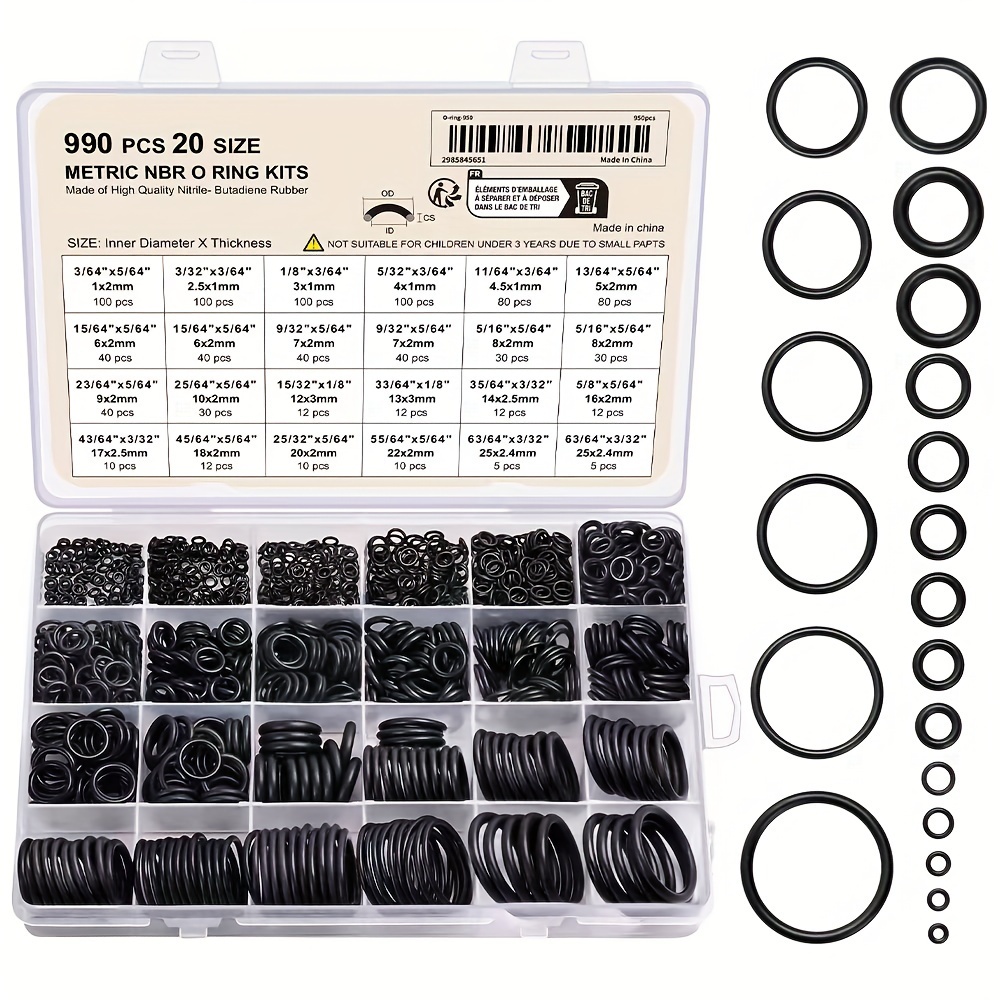 

990pcs Nitrile -ring Kit, 70a Durometer, Round Section, Synthetic Rubber Gasket Assortment, 20 Sizes For Pressure Washer, Plumbing, Air & Gas Seals, Heat & Oil Resistant