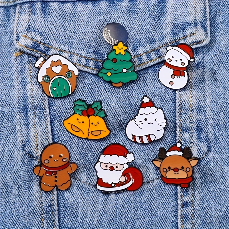 

8pcs Set Of Chic Christmas Enamel Brooches - Zinc Alloy, Perfect For Holiday Parties & Gifts