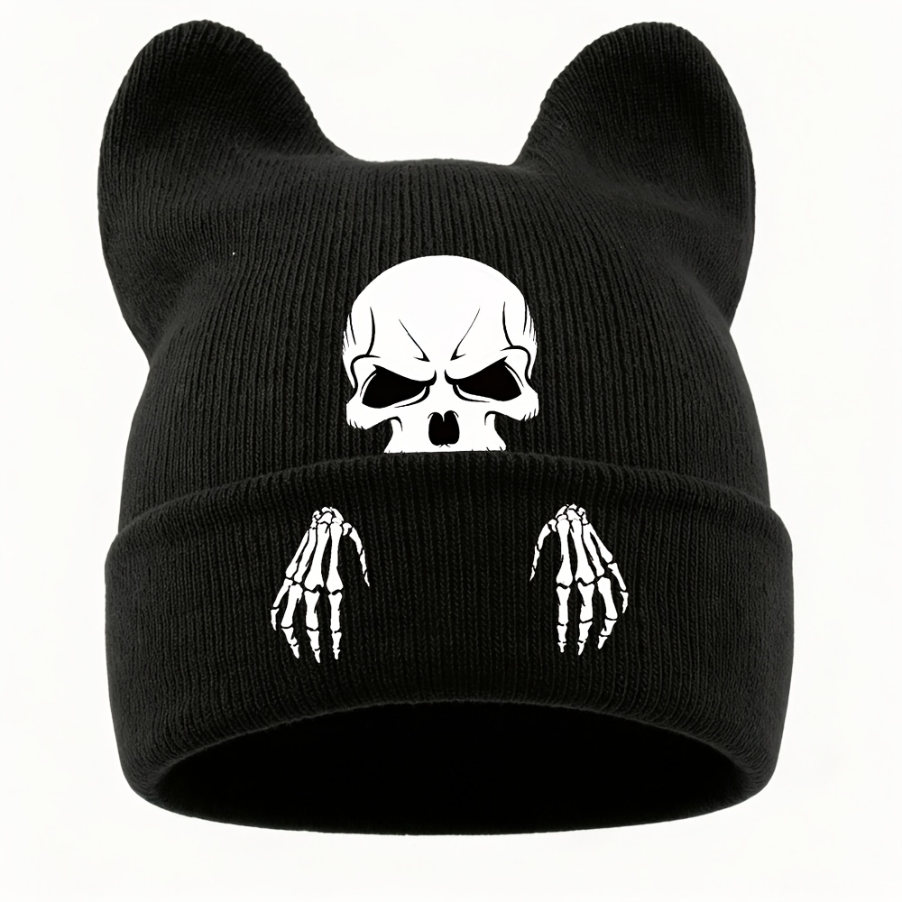 TEMU 1pc Autumn Winter Halloween Print Hat Women's Cat Ear Beret