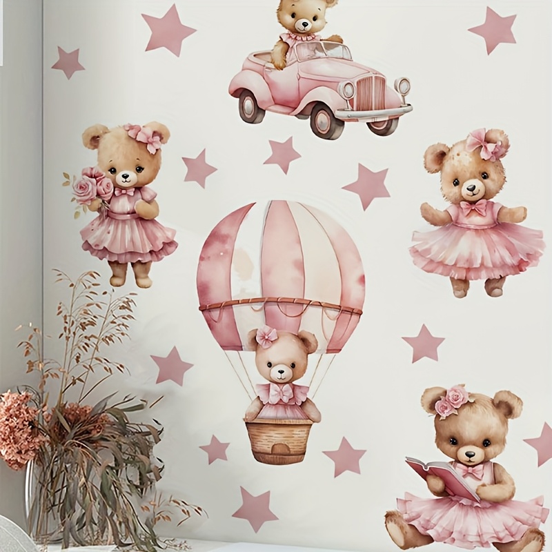 Pink Hot Air Balloon Sticker Bedroom Living Room Home Wall Decoration Removable Self-adhesive Wall Sticker Pvc