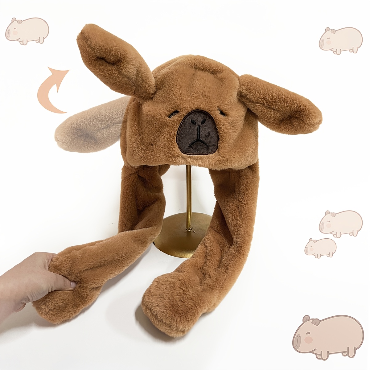 

Cute Capybara Ear Hat With Movable Ears, Plush Animal Costume Accessory, Woven Polyester, Funny & Interesting Cartoon Style, With Movable Ears For Parties &