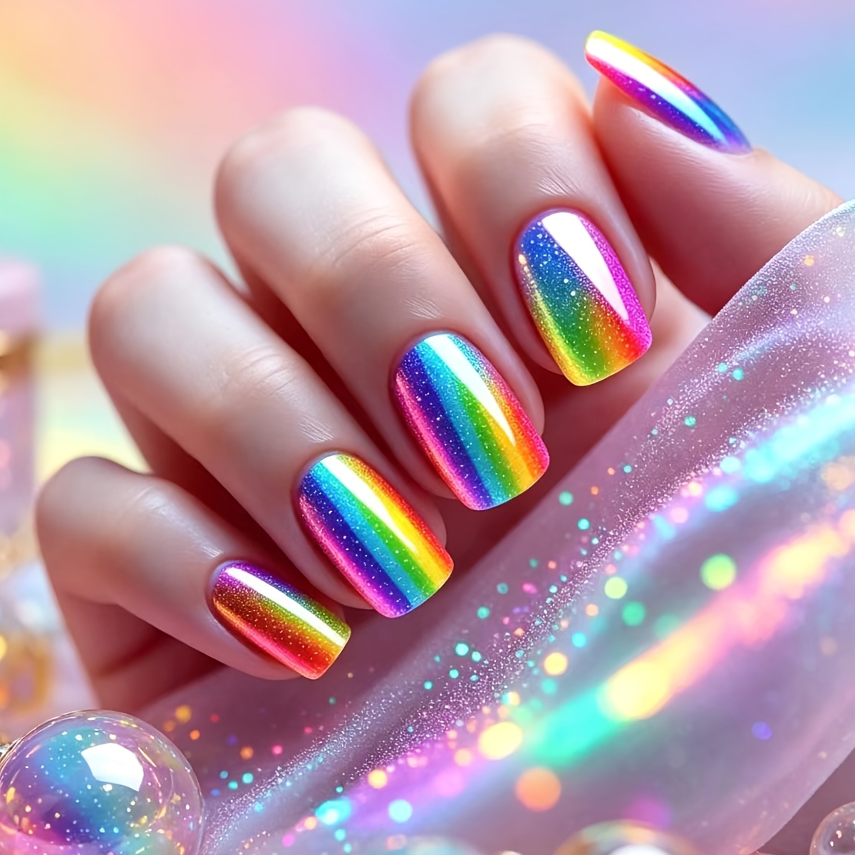 TEMU 24pcs Short Gradient Wearable Nails Colored Contrast False Nail Patches Gradient False Nail Sheets Contrast Square Wearable Nails Convenient For