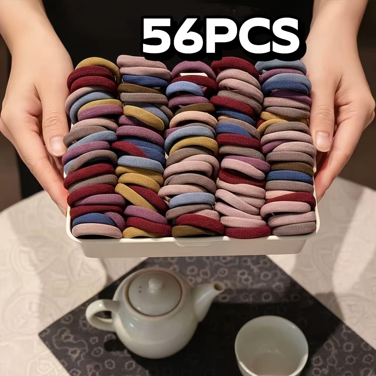 TEMU 56pcs/piece, Women's Hair Additions Set, Vintage Bohemian Headband - High Elastic Seamless Hair Loop, Durable Elastic Ponytail Hair Cord, Mixed