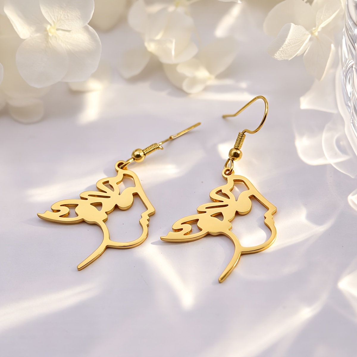 Minimalist Stainless Steel Hollow Butterfly Face Dangle Earrings