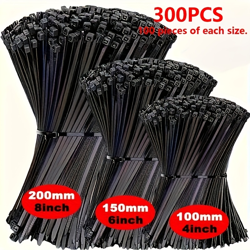 300 Self-locking Nylon Cable Ties, Mixed 200/150/100mm, Resistant To High And Low Temperatures, For Indoor And Outdoor Cable Management, Suitable For Home, Office, Garden, And Workshop